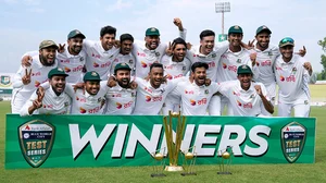 | Photo: AP/Anjum Naveed : Pakistan vs Bangladesh 2nd Test Day 5: Bangladesh's players pose for photograph after winning test cricket series